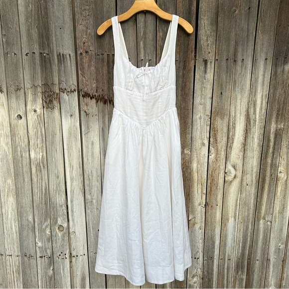 New Reformation Balia Linen Midi Dress White 4 - Picture 16 of 16